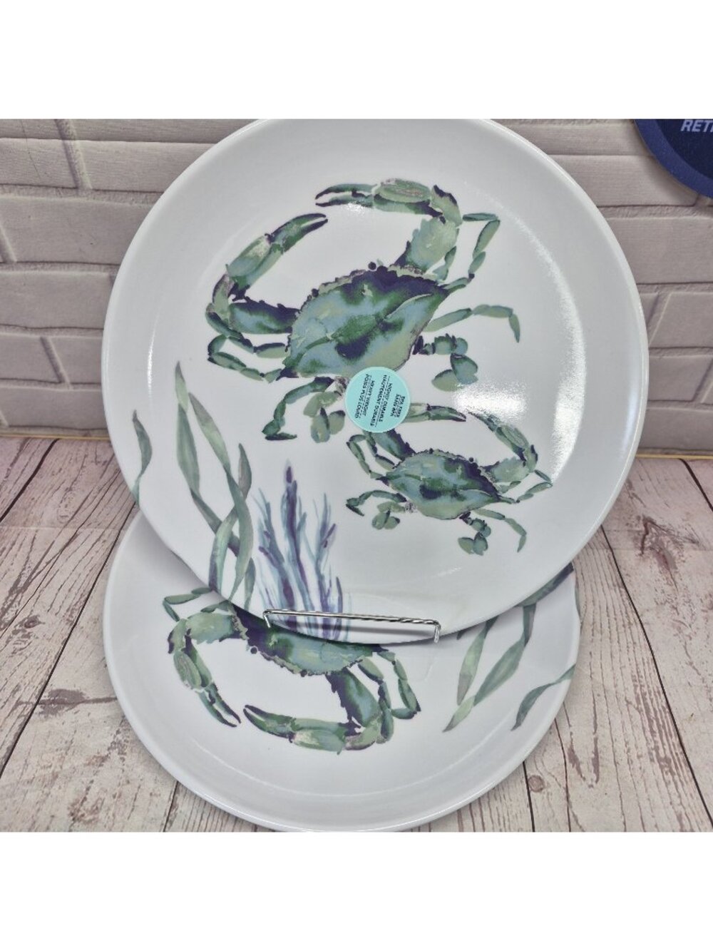 Melamine Dinner Plate‎ Crab, Shell, Seaweed Ocean Theme~11"~New Set of 6!